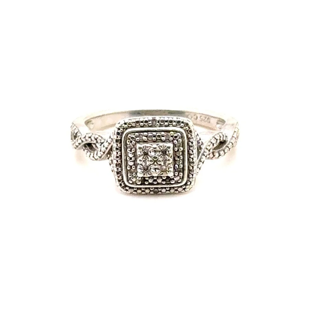 Sterling Silver 925 Diamond Accent Square Halo Infinity Band Ring Size 7